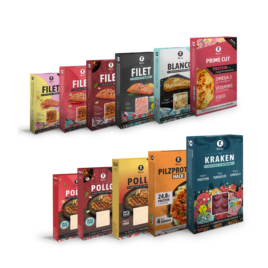 Revo Foods tasting bundle with seafood, chicken-style and mycoprotein products