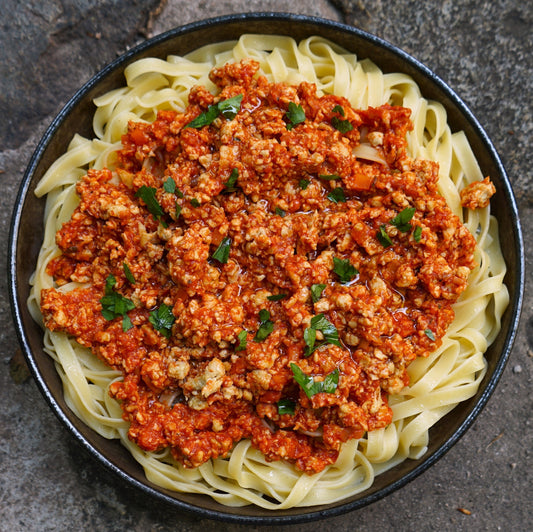 PILZPROTEIN HACK vegan mince prepared for foodservice portions