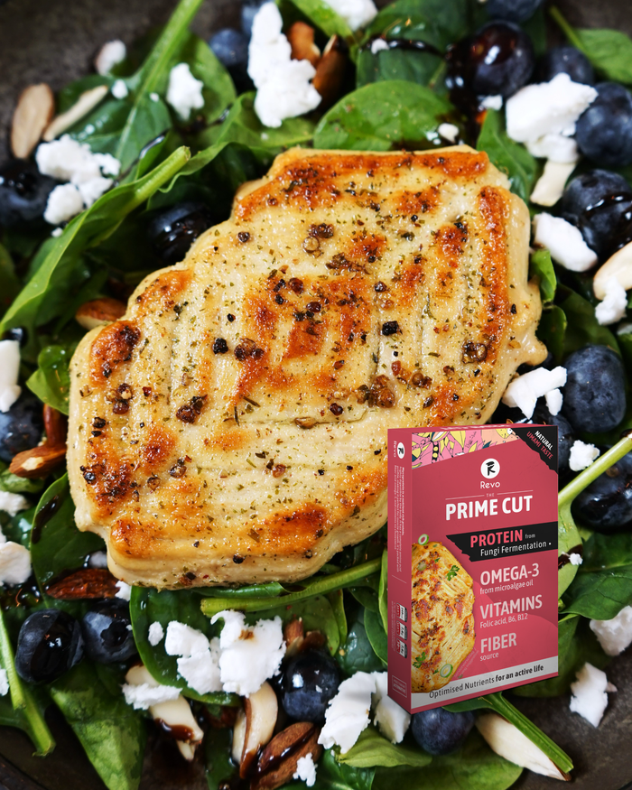 THE PRIME CUT mycoprotein steak on a fresh salad